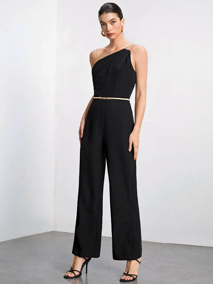 One Shoulder Solid Colored Jumpsuit