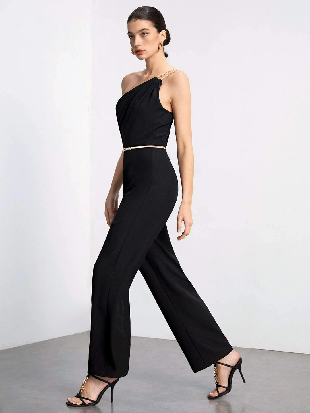 One Shoulder Solid Colored Jumpsuit