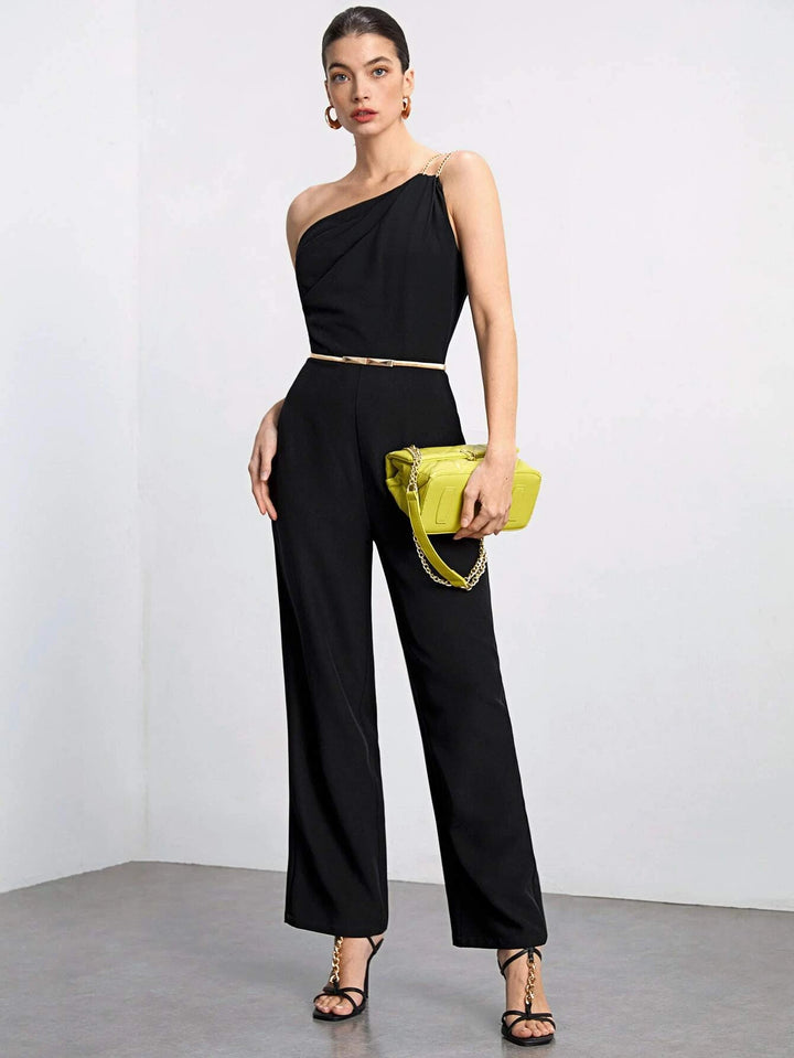 One Shoulder Solid Colored Jumpsuit