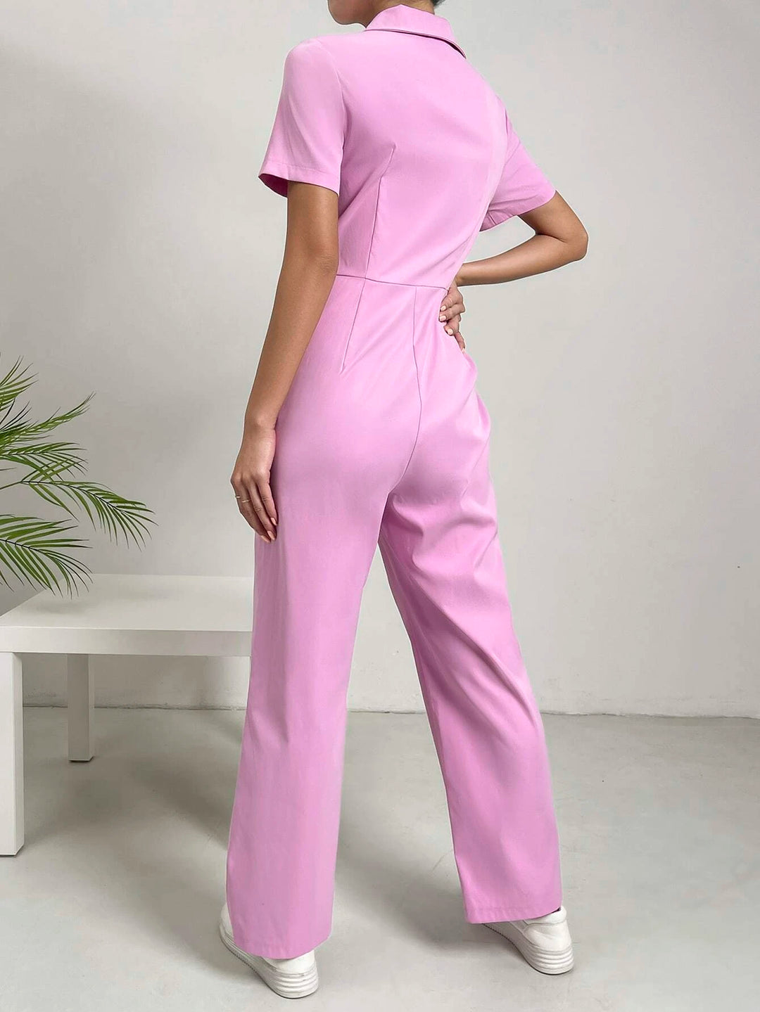 Solid Colored Zipper Jumpsuit