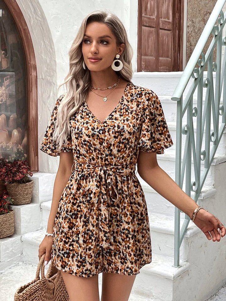 Butterfly Sleeve Belted Romper