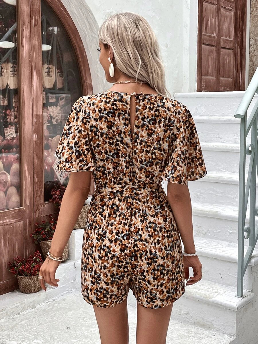 Butterfly Sleeve Belted Romper