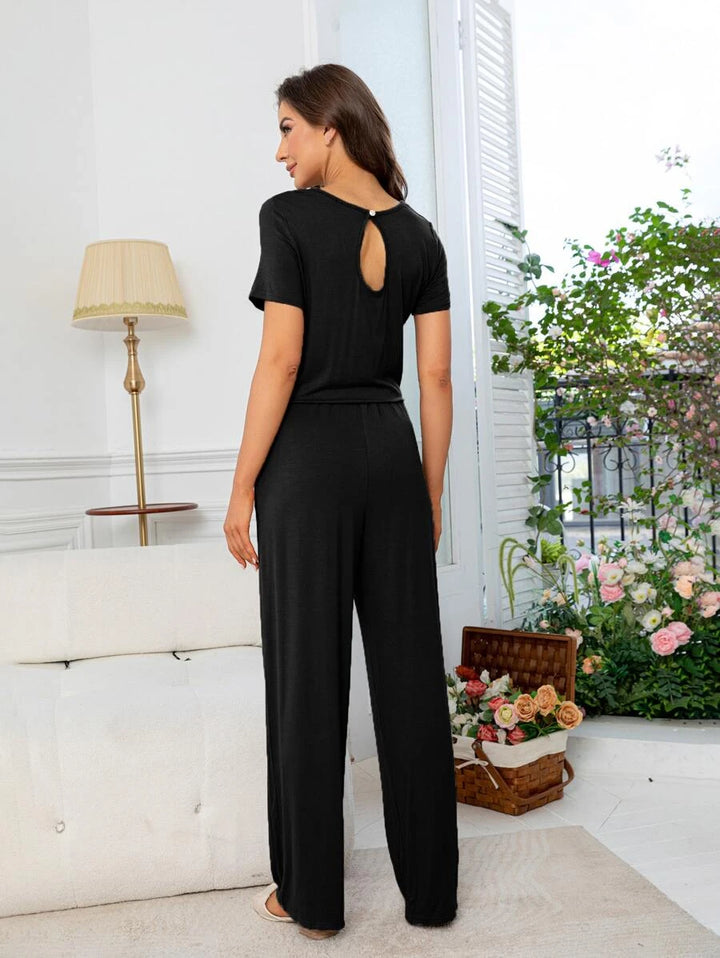 Solid Keyhole Back Jumpsuit