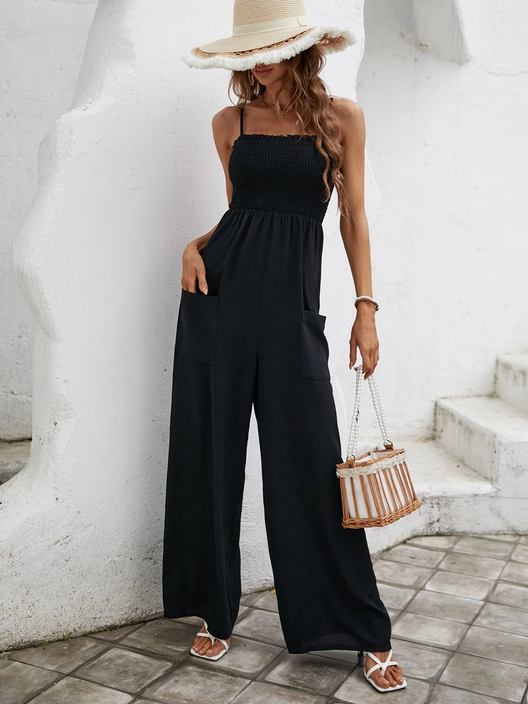 Solid Pocket Patched Cami Jumpsuit