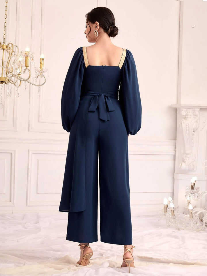 Square Neck Long Sleeve Jumpsuit