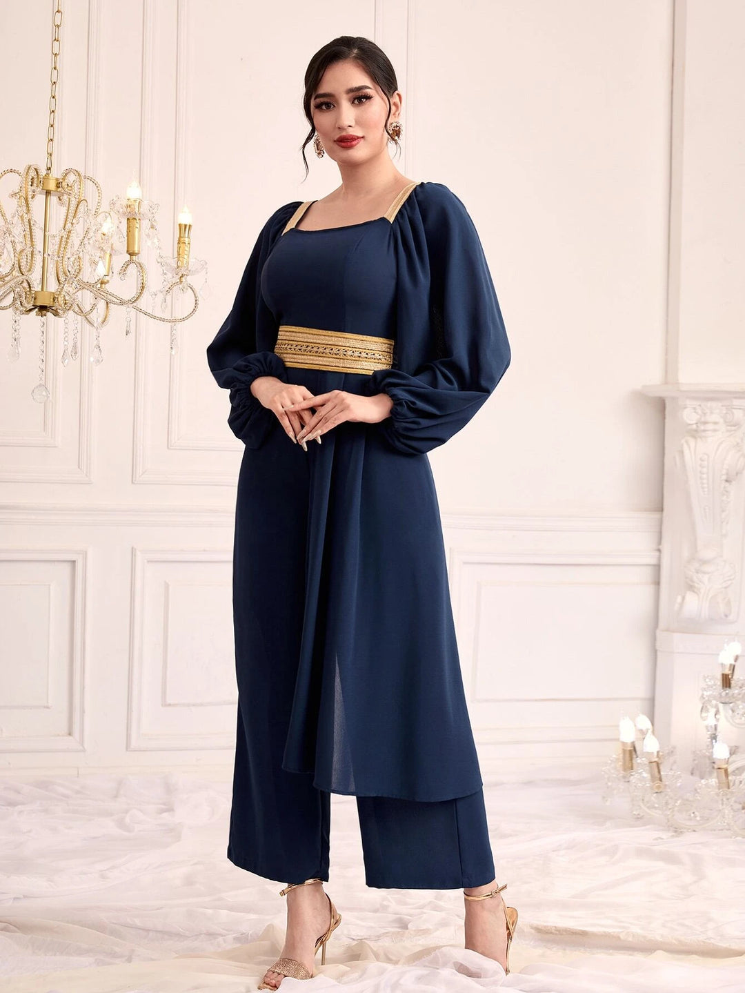 Square Neck Long Sleeve Jumpsuit