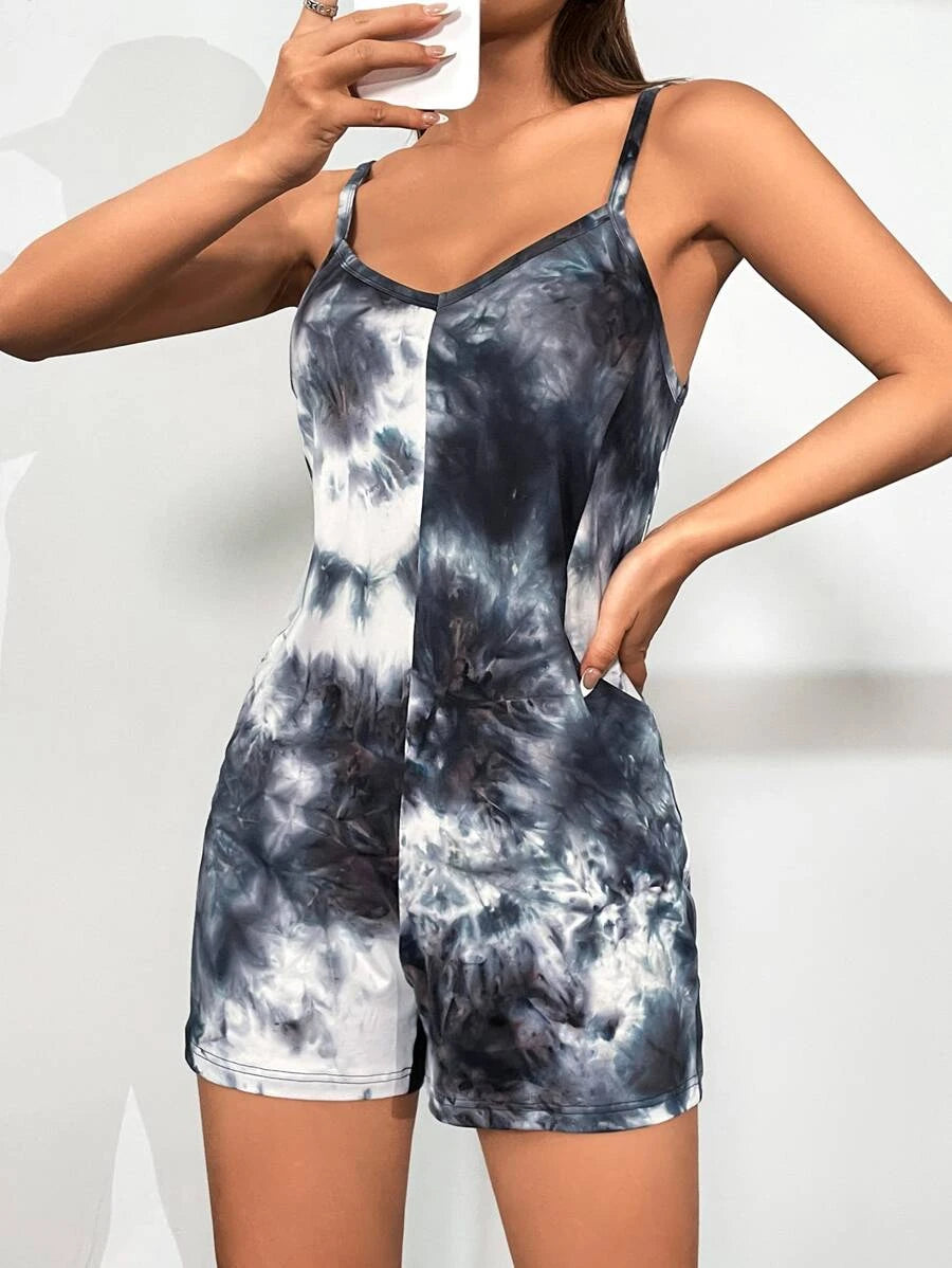 Tie Dye Sleeveless Thin Strapped Cami Romper