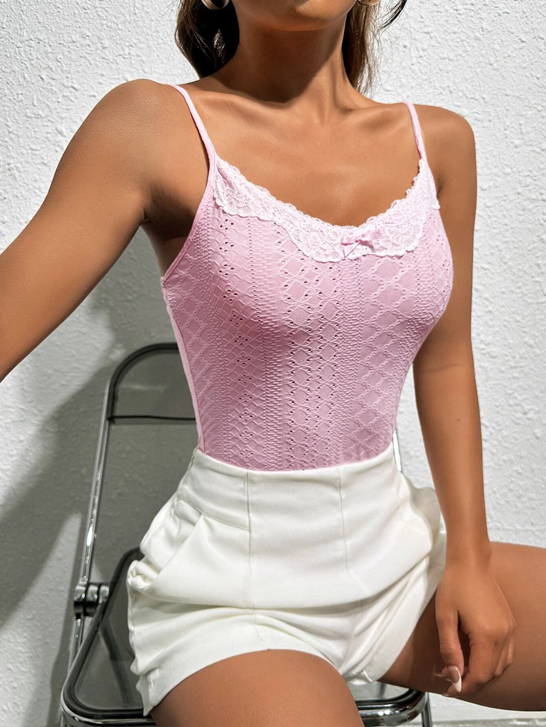 Plain Contrast Lace Cami Bodysuit