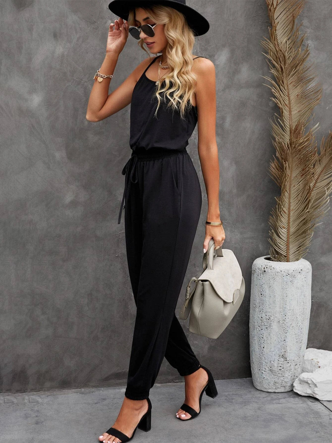 Solid Knot Front Cami Jumpsuit