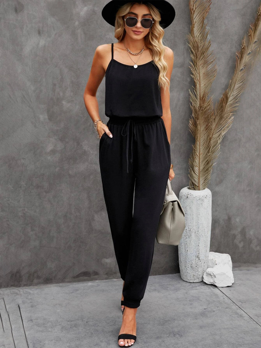 Solid Knot Front Cami Jumpsuit