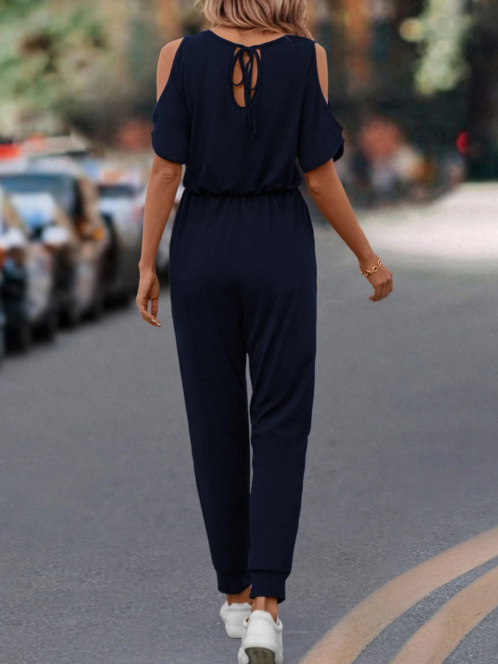 Cold Shoulder Drawstring Waist Jumpsuit