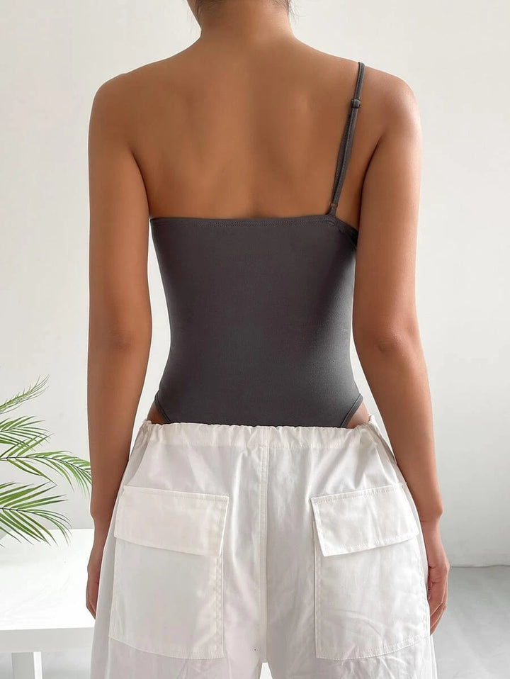 Asymmetrical Solid One Shoulder Bodysuit