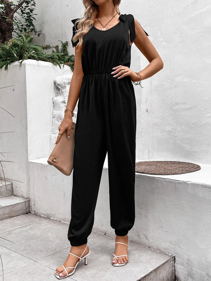 Knot Shoulder Cut Out Back Jumpsuit