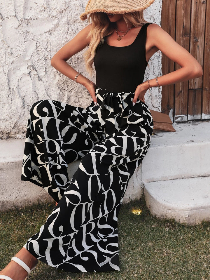 Printed Wide Leg Tank Jumpsuit