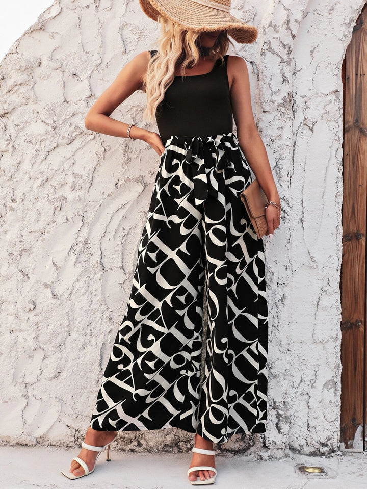 Printed Wide Leg Tank Jumpsuit