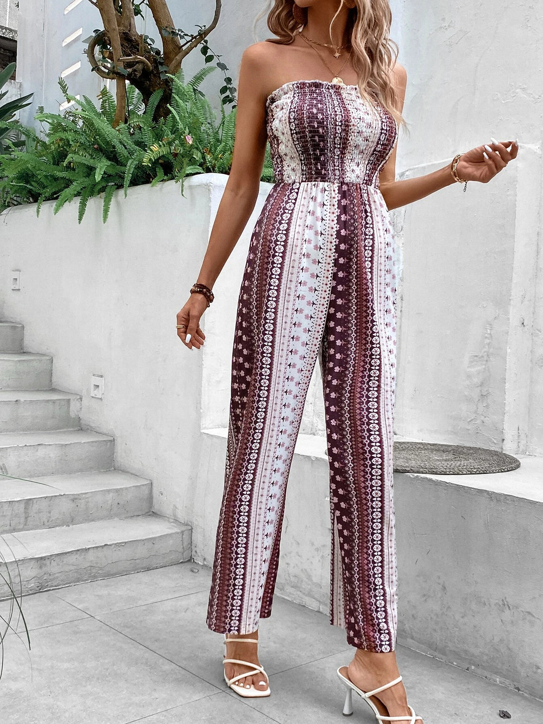Ditsy Floral Print Tube Jumpsuit