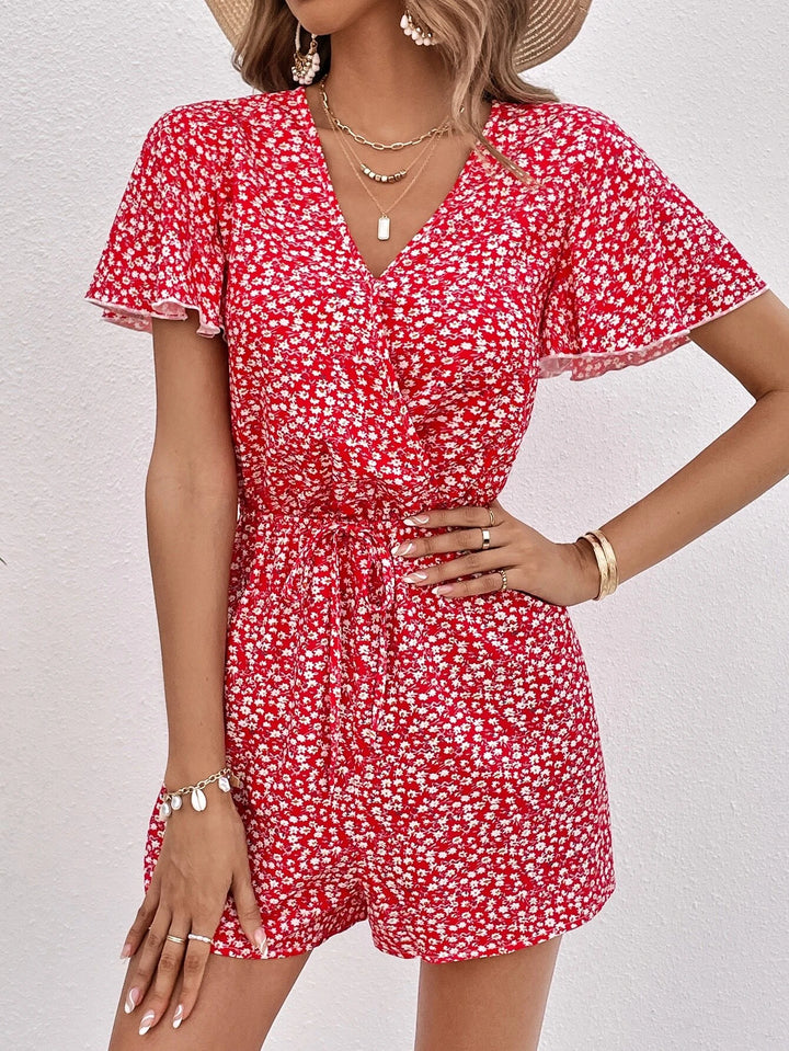 Floral Print Butterfly Sleeve Romper