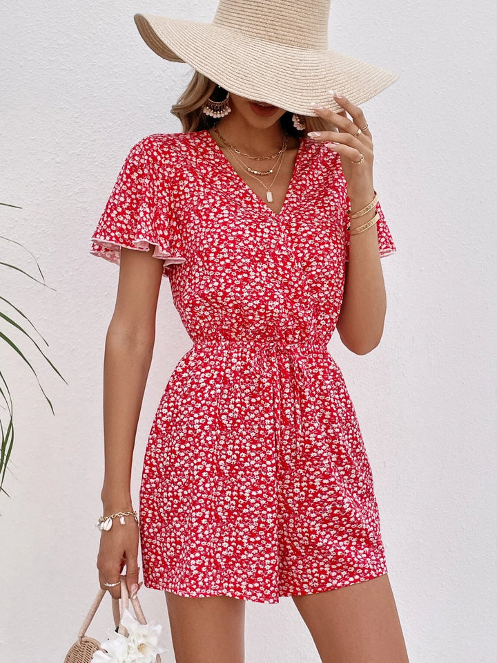 Floral Print Butterfly Sleeve Romper