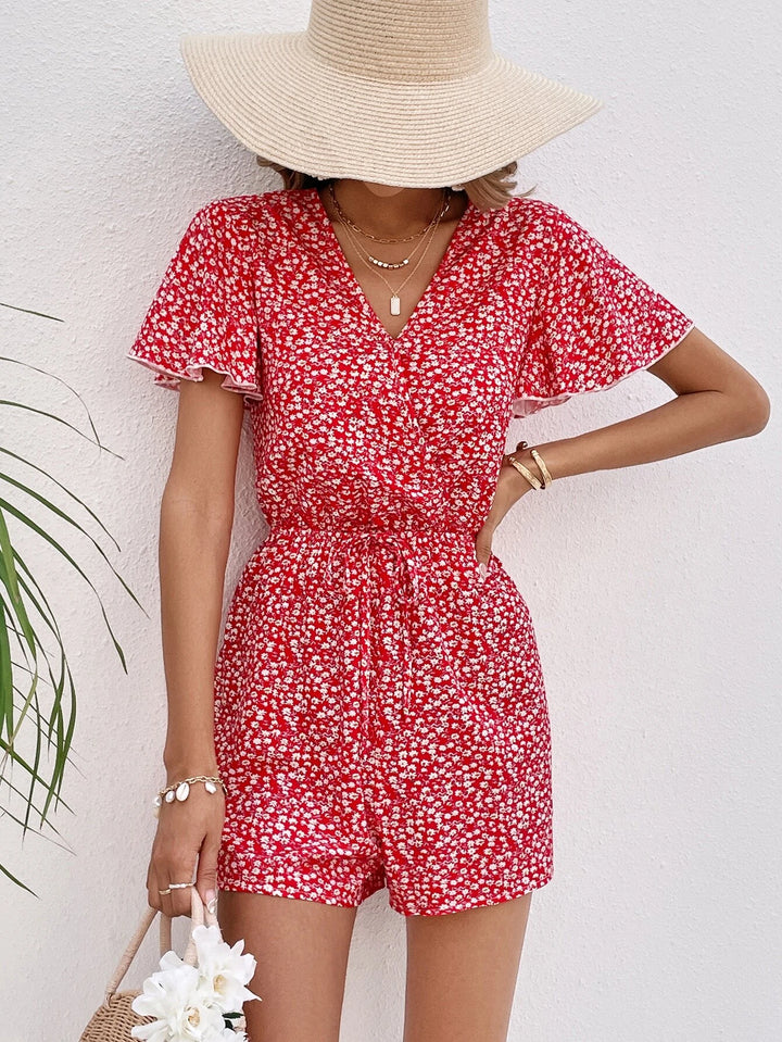 Floral Print Butterfly Sleeve Romper