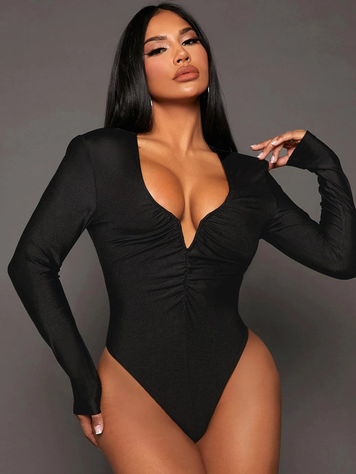 Deep V Neck Sleeveless Bodysuit