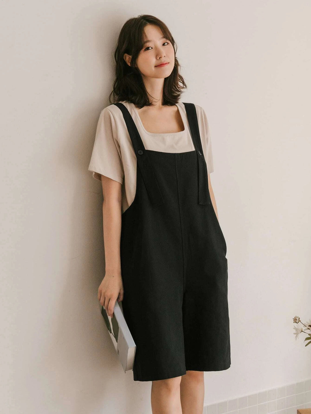 Solid Colored Overall Romper Without Tee