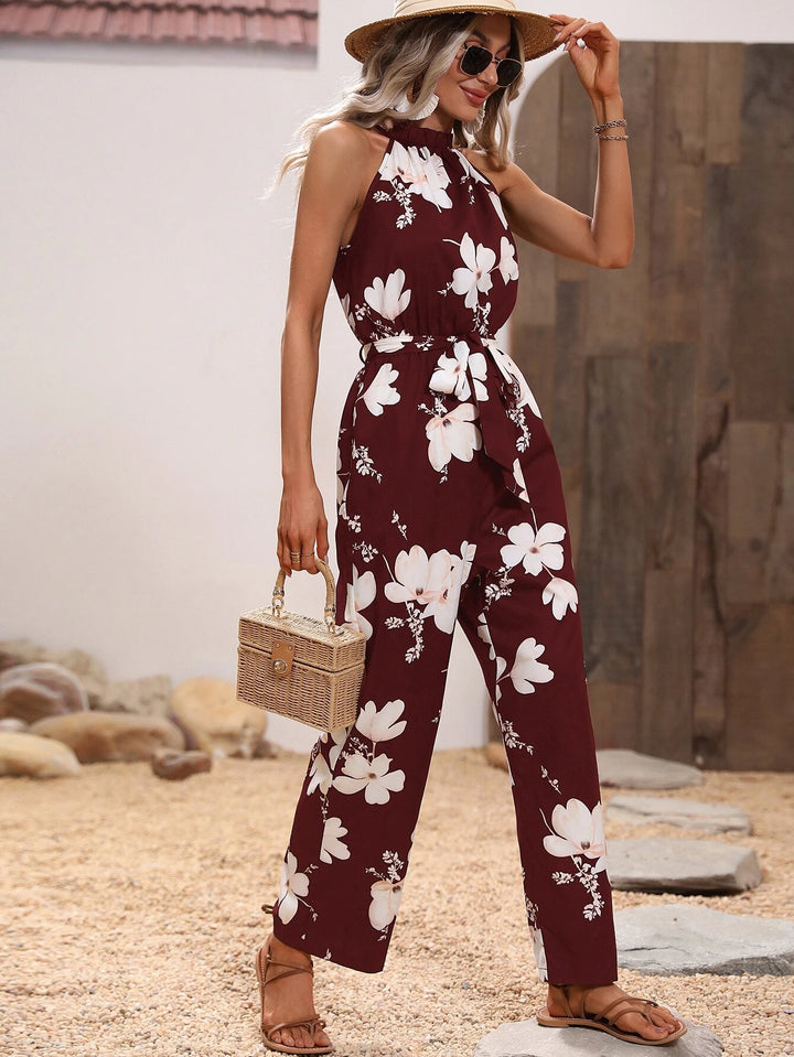 Jumpsuit mit Blumenmuster und Gürtel