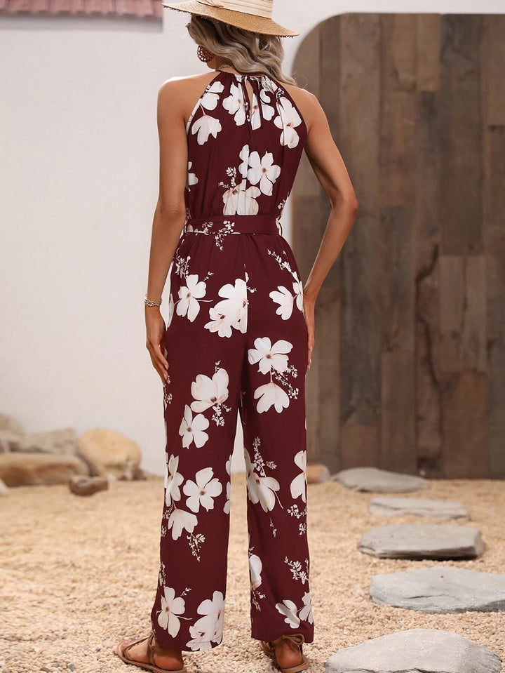 Jumpsuit mit Blumenmuster und Gürtel