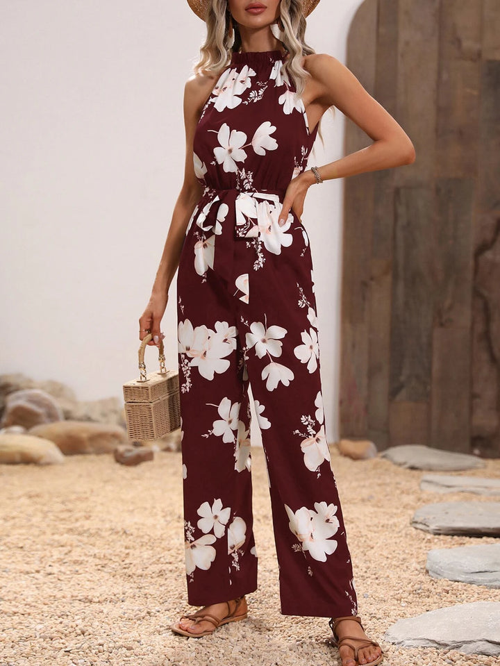 Floral Print Belted Jumpsuit