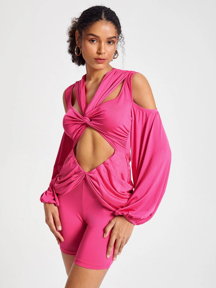 Tie Back Lantern Sleeve Romper