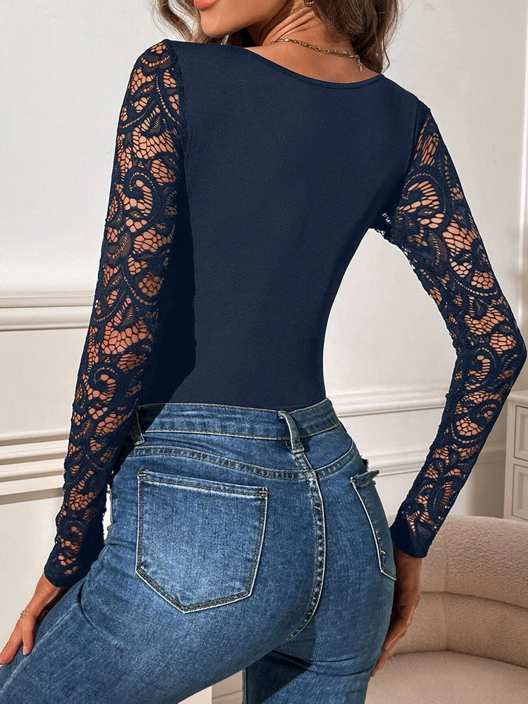 Contrast Lace Neck Bodysuit