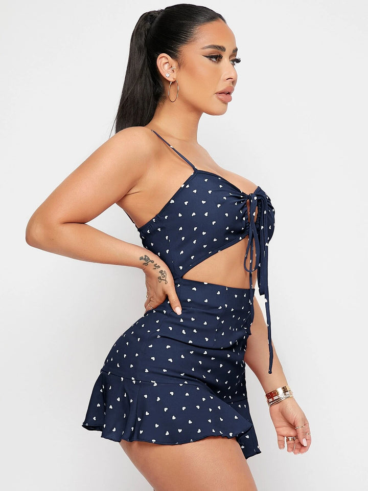 Printed Tie Front Short Romper