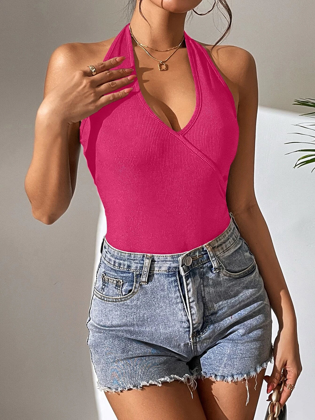 Tie Backless Halter Bodysuit