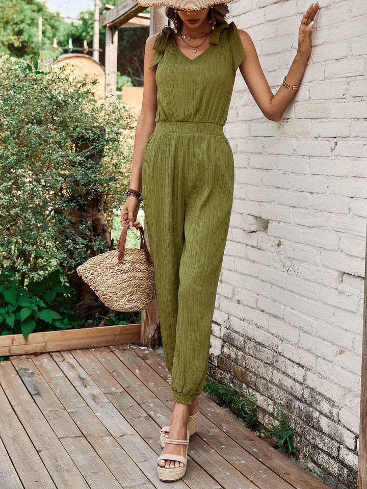 Solid Coloured Knot Shoulder Jumpsuit