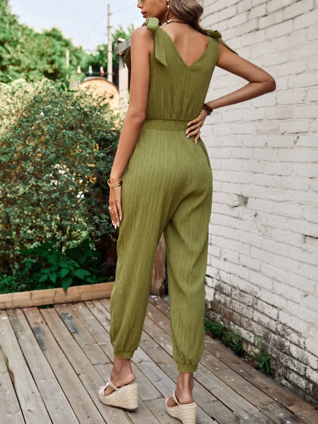 Solid Coloured Knot Shoulder Jumpsuit