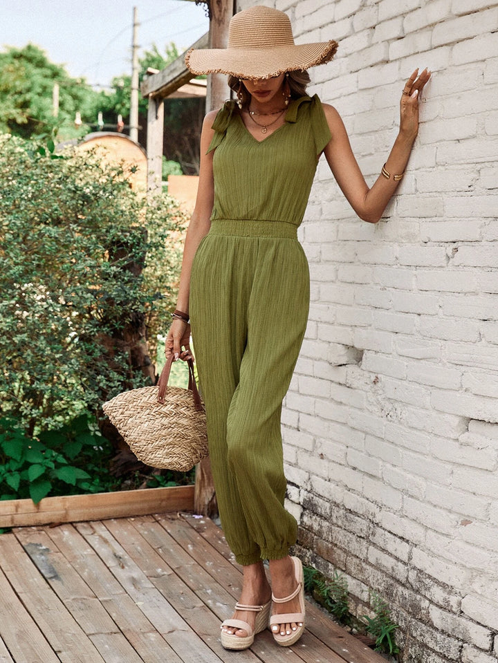 Solid Coloured Knot Shoulder Jumpsuit