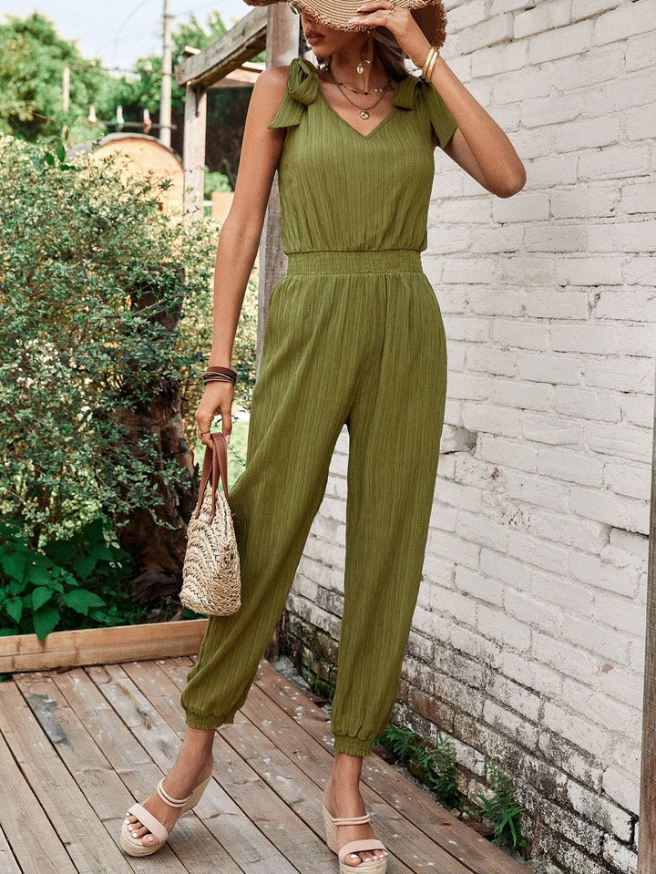 Solid Coloured Knot Shoulder Jumpsuit