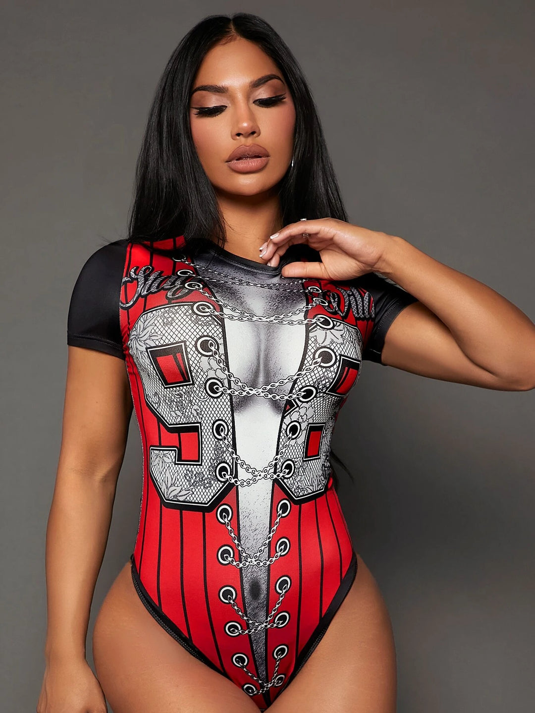 Chain Patterned Printed Bodysuit