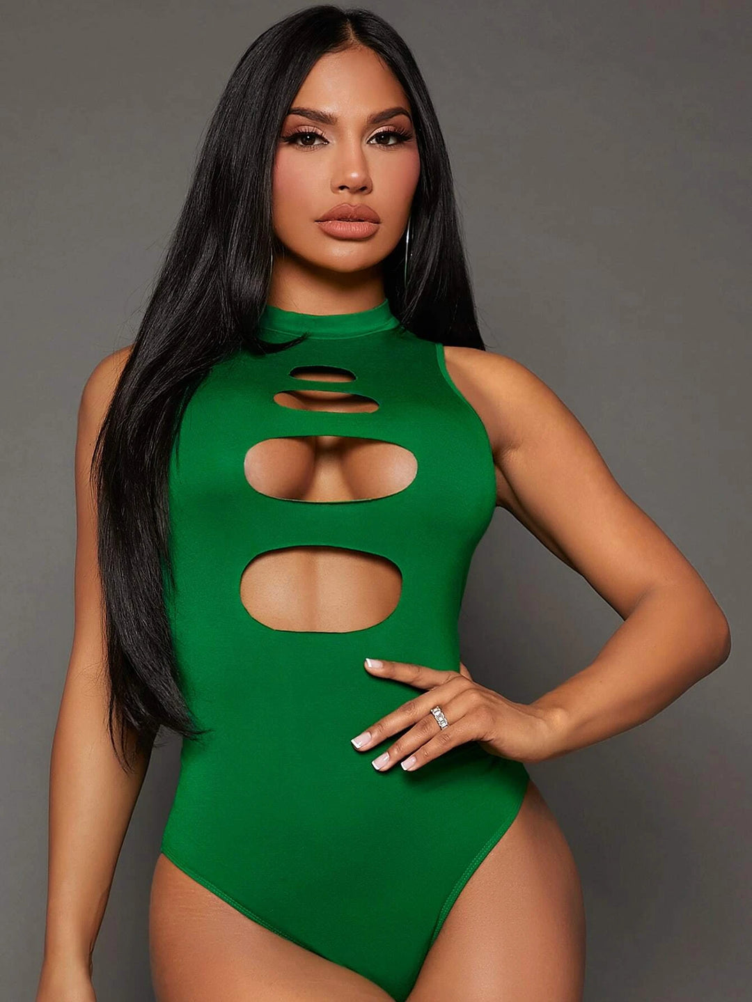 Cut Out Front Mock Neck Bodysuit