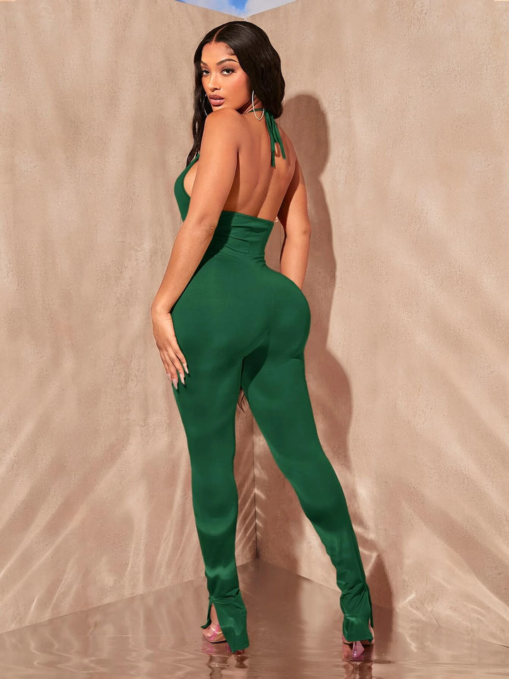 Halter Neck Backless Unitard Jumpsuit