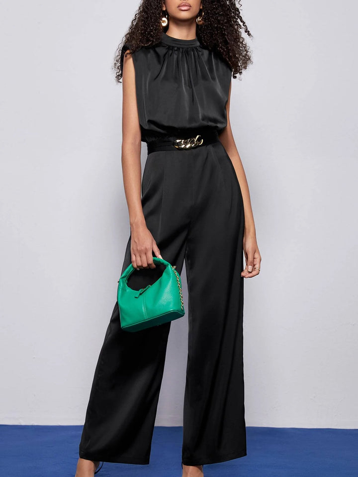 Split Back Wide Leg Jumpsuit With Belt