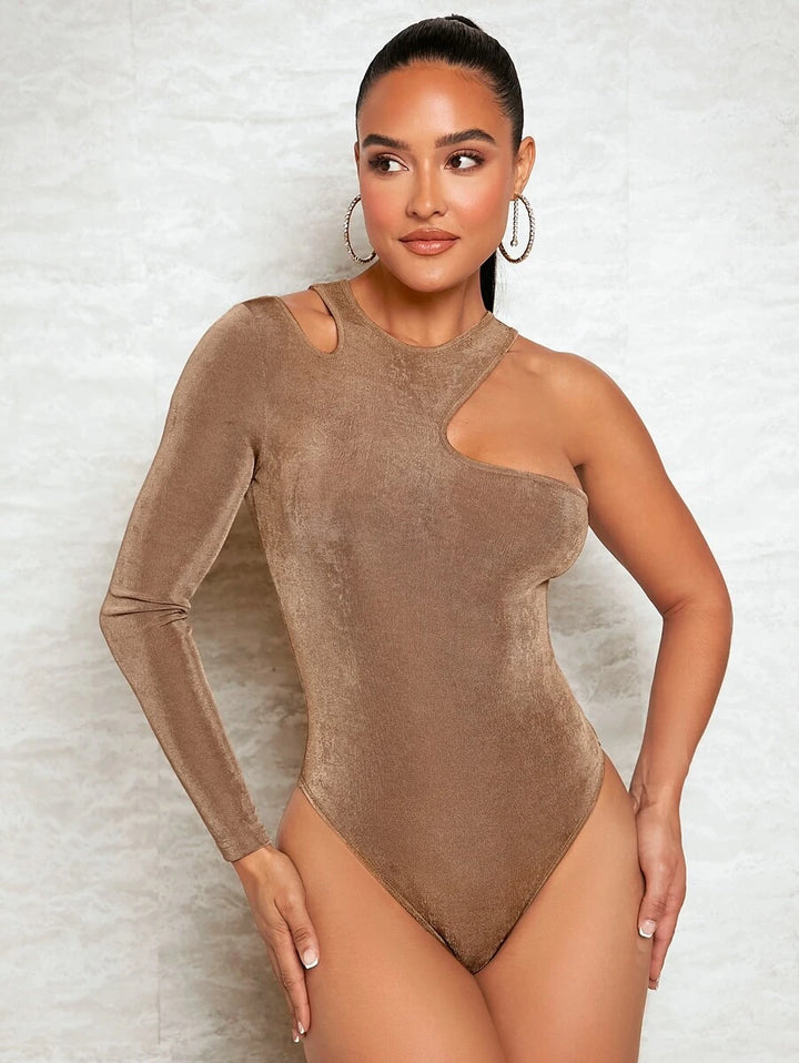 Asymmetrical Neck Cut Out Slim Fit Bodysuit