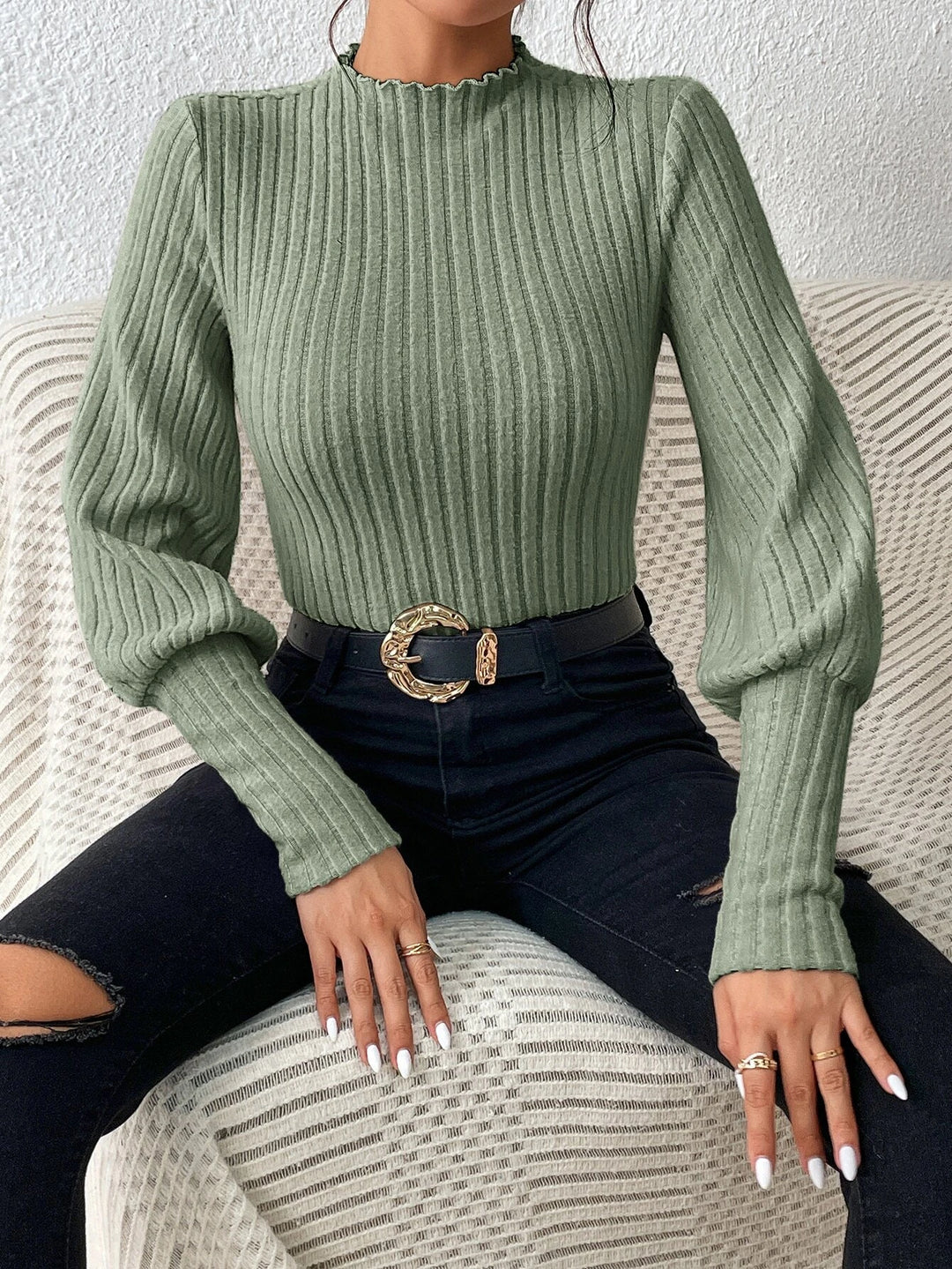 Sleeve Ribbed Knit Bodysuit