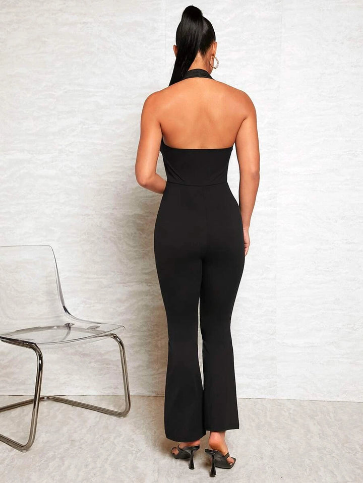 Backless Flare Leg Halter Jumpsuit