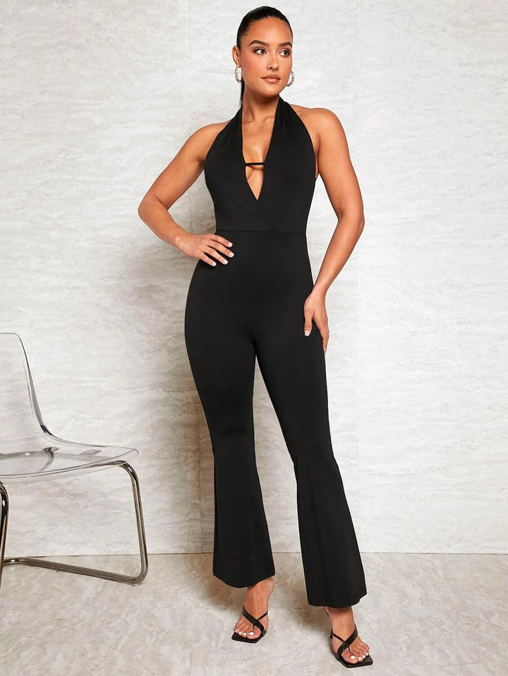 Backless Flare Leg Halter Jumpsuit