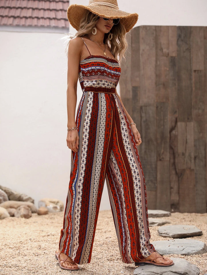 Allover Print Wide Bottom Cami Jumpsuit