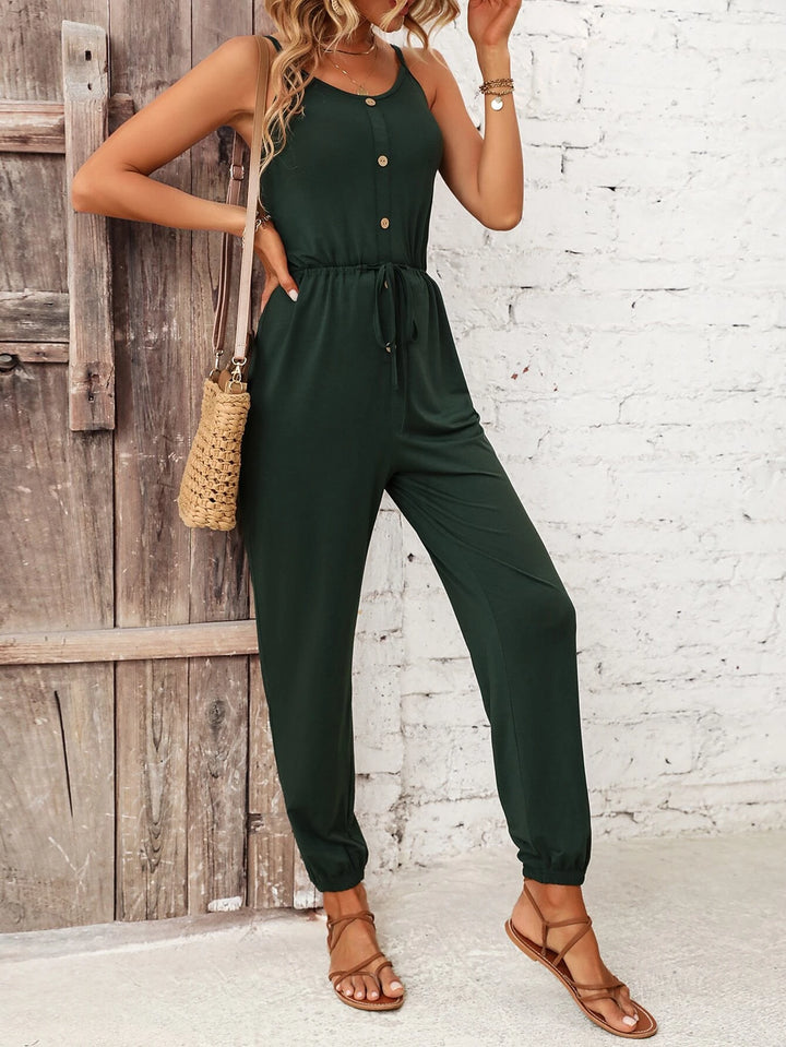 Button Front Knot Cami Jumpsuit