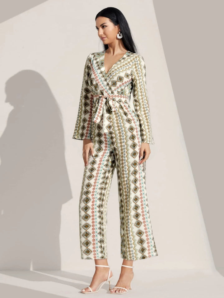 Geo Print Belted Jumpsuit