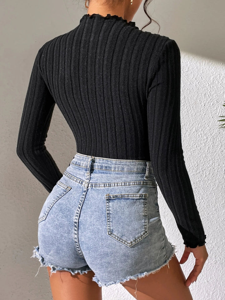 Lettuce Trim Ribbed Knit Bodysuit