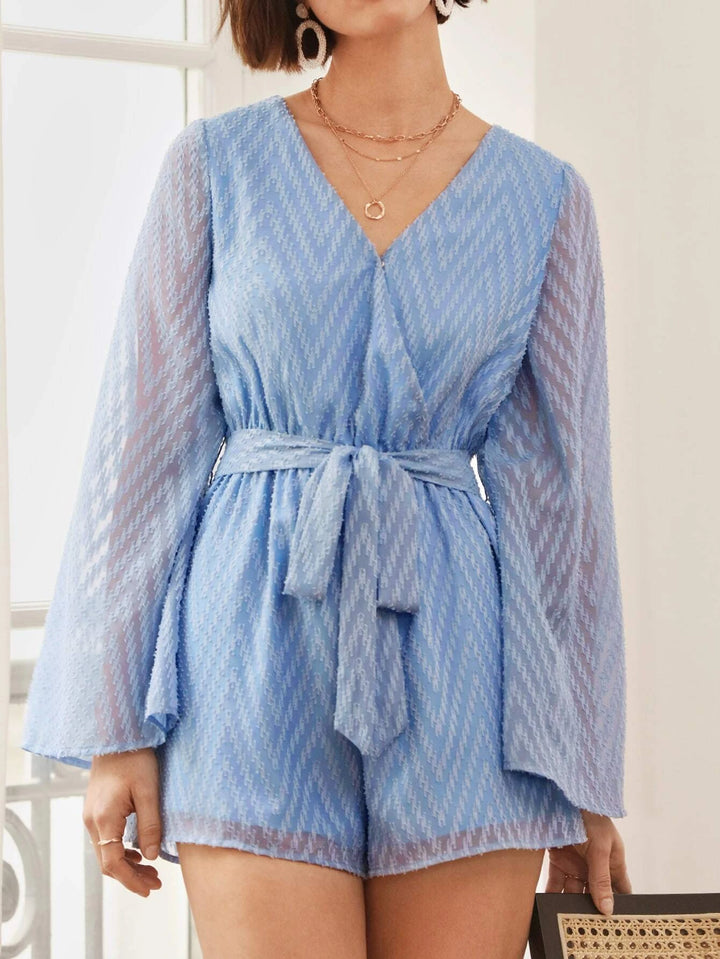 Solid Wrap Front Belted Romper