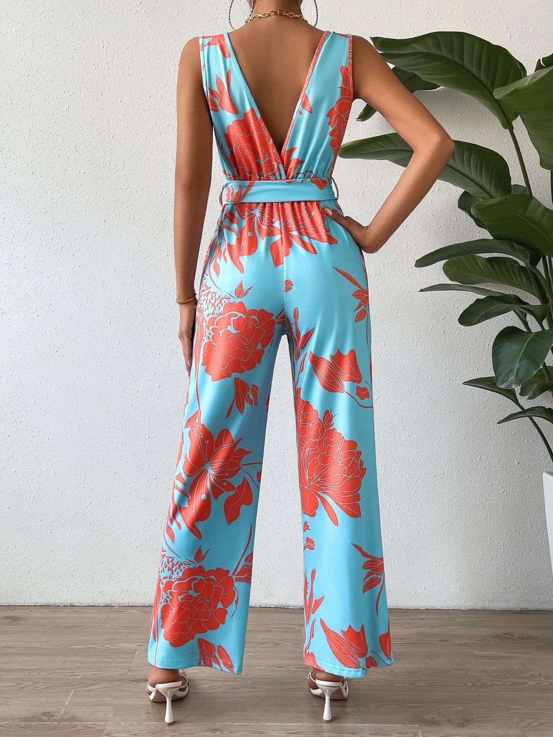 Floral Print Wide Leg Jumpsuit